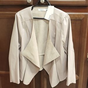 Faux leather drape front jacket